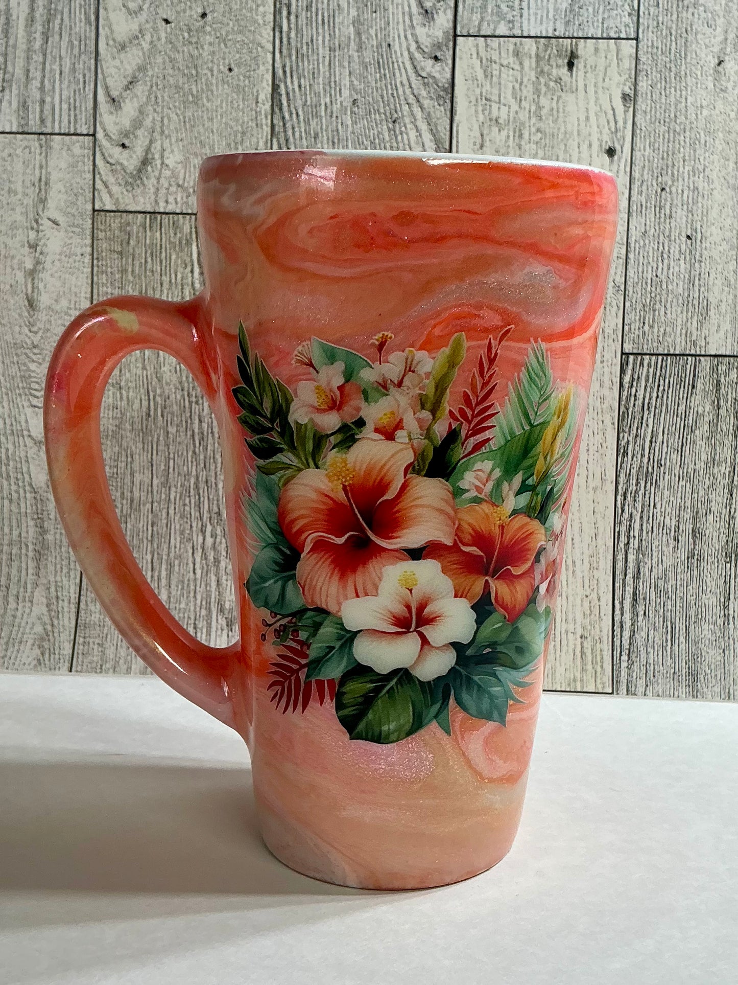 Coral Floral Coffee Cup