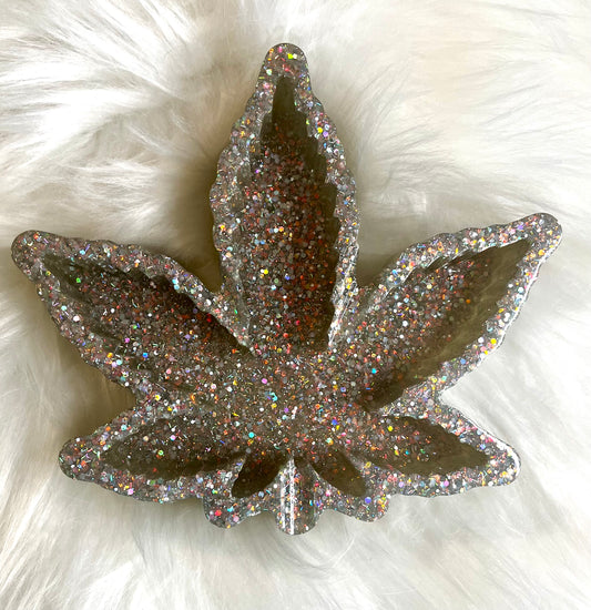 Silver glitter 420 Leaf Ashtray