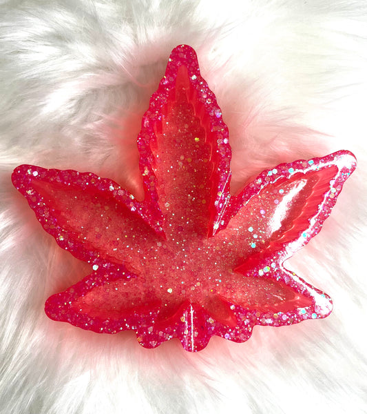 Pink Glitter 420 Leaf Ashtray