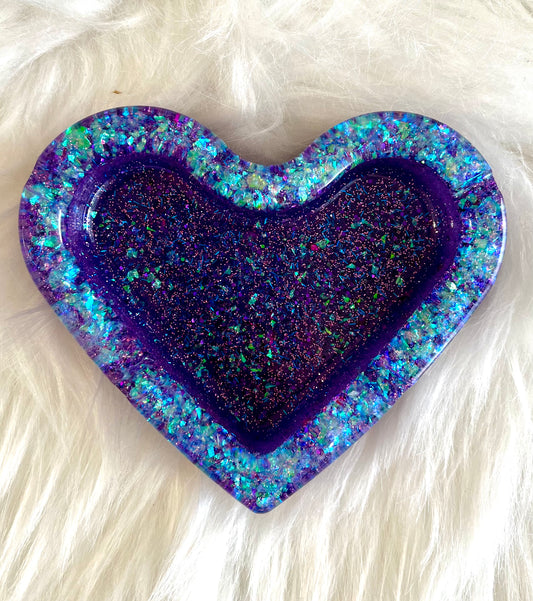 Purple glitter heart ashtray